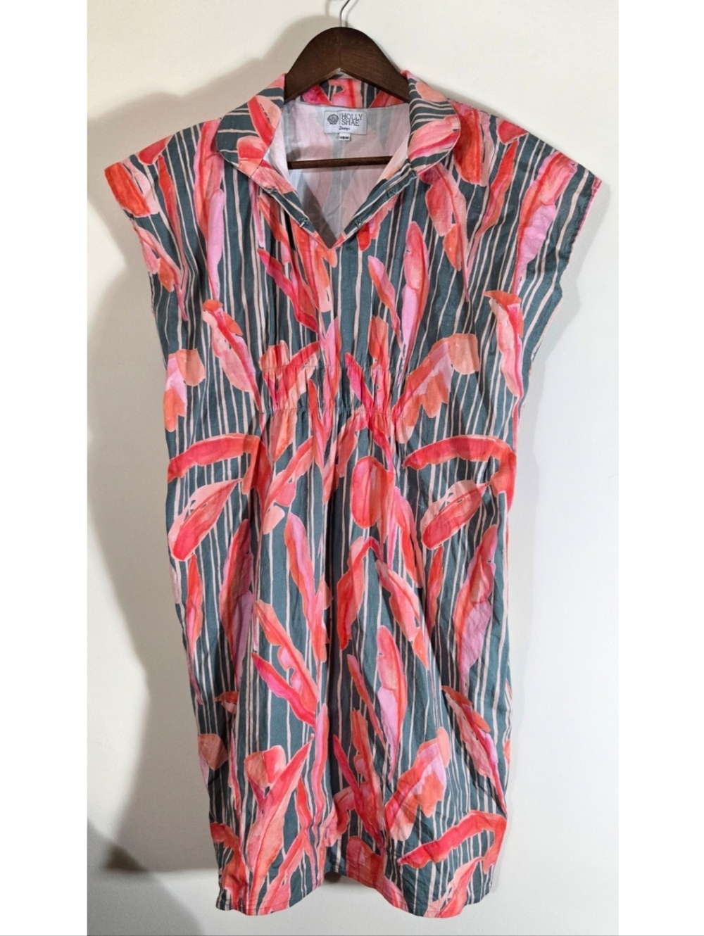 Holly Shae Adair Caftan Dress Sz XS - M 2 4 6 Banana Leaf Print Classic Ex Cond